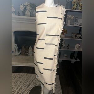 NWOT TORY BURCH SHIFT CREAM DRESS WITH FRINGE. SIZE MEDIUM.